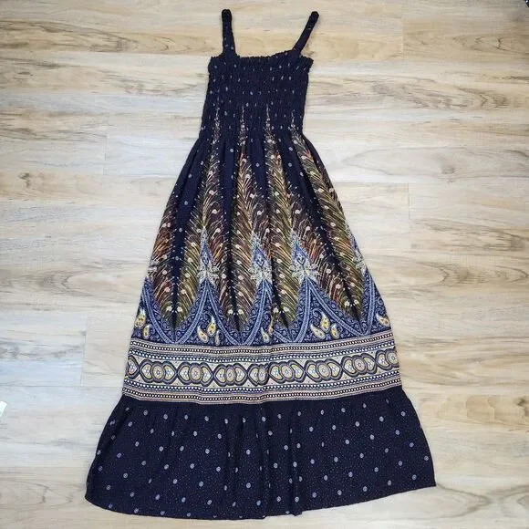 💛One Size Plus Blue Floral Print Sleeveless Maxi Dress One Size - Picture 2 of 9